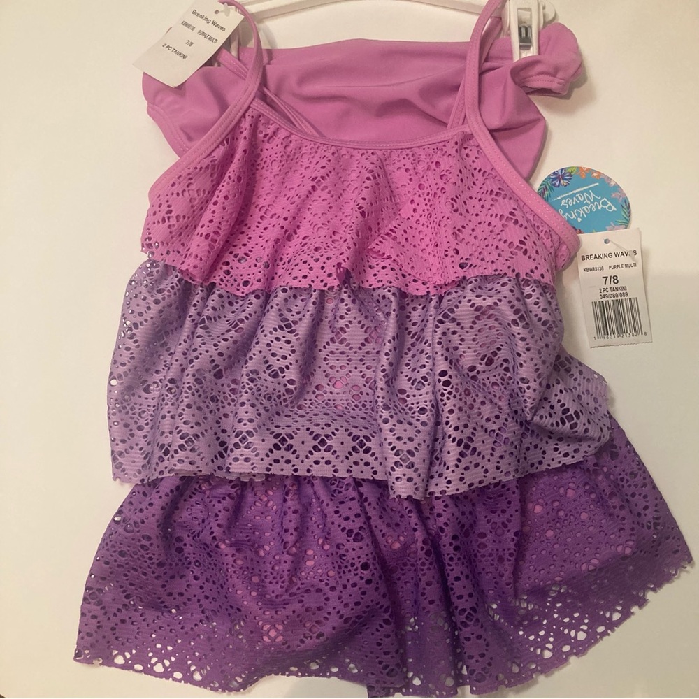 NWT New Breaking Waves Purple layered Swimsuit Size 7/8 Girls